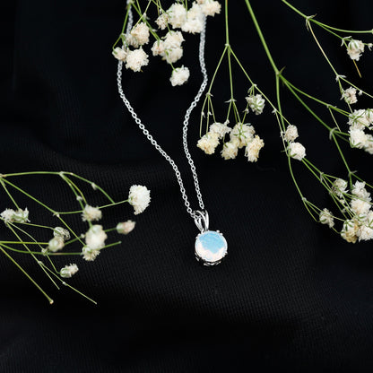 Genuine Ethiopian Opal Solitaire Necklace With Chain