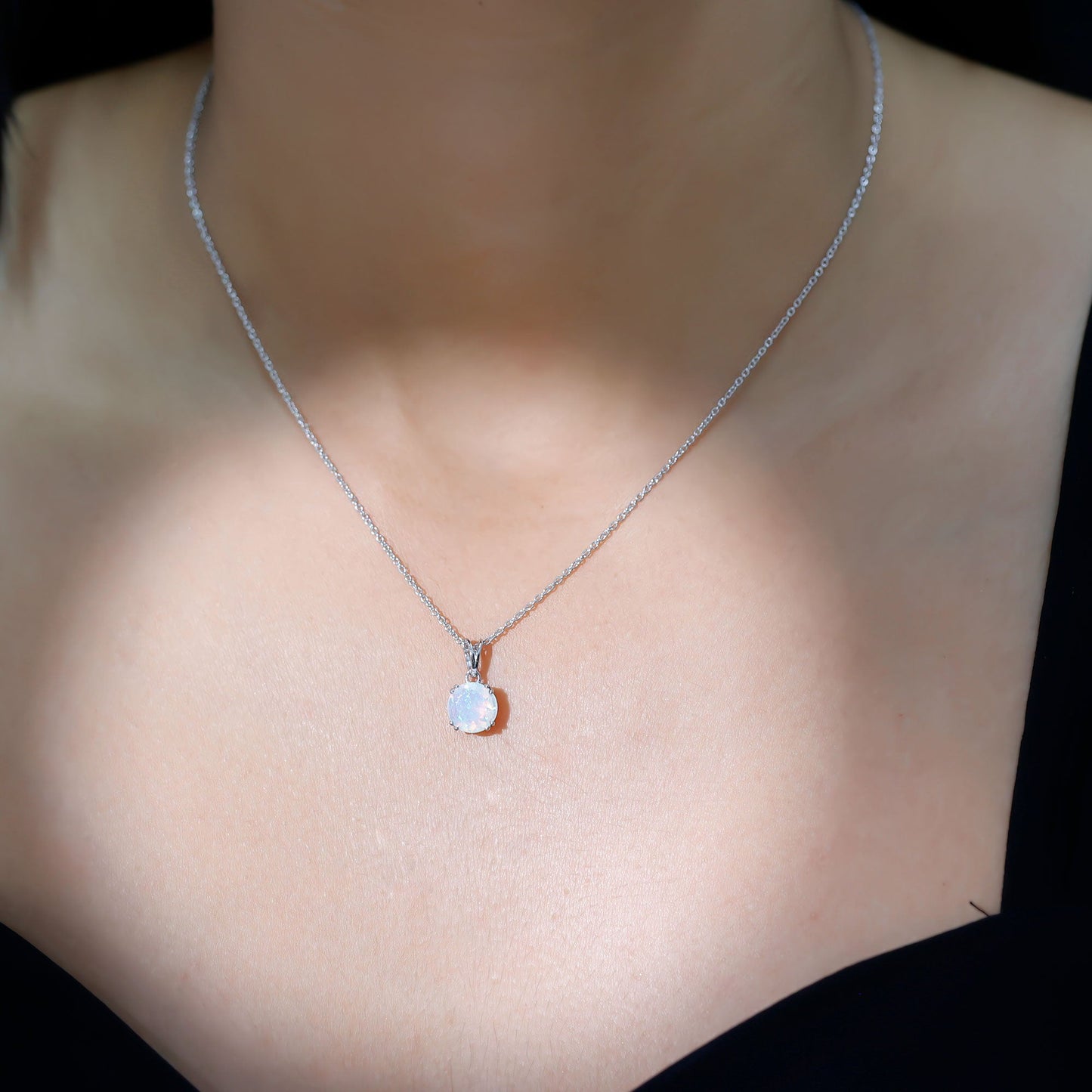 Genuine Ethiopian Opal Solitaire Necklace With Chain