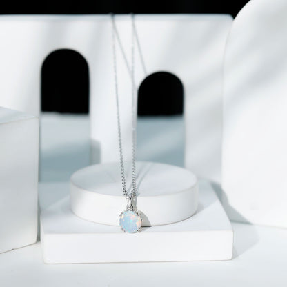 Genuine Ethiopian Opal Solitaire Necklace With Chain