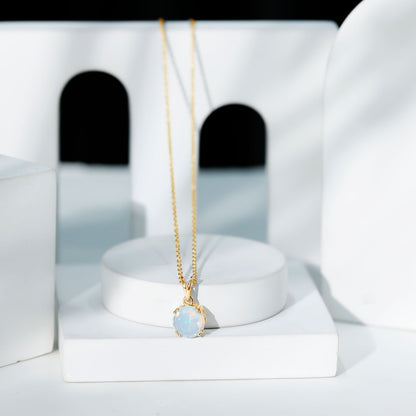 Genuine Ethiopian Opal Solitaire Necklace With Chain