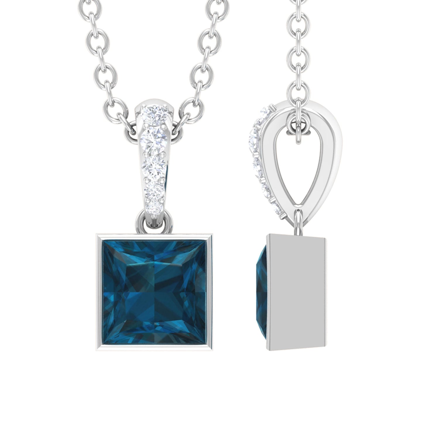 1 Carat Princess Cut London Blue Topaz Pendant with Diamond