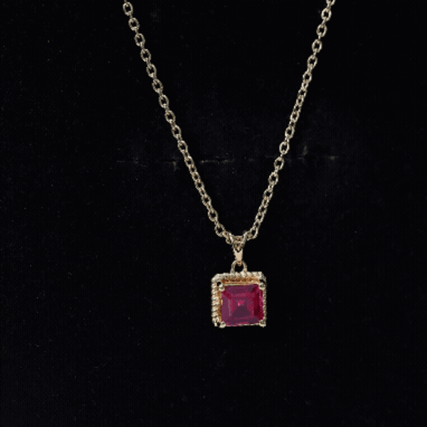 Princess Cut Lab Created Ruby Solitaire Pendant with Rope Frame