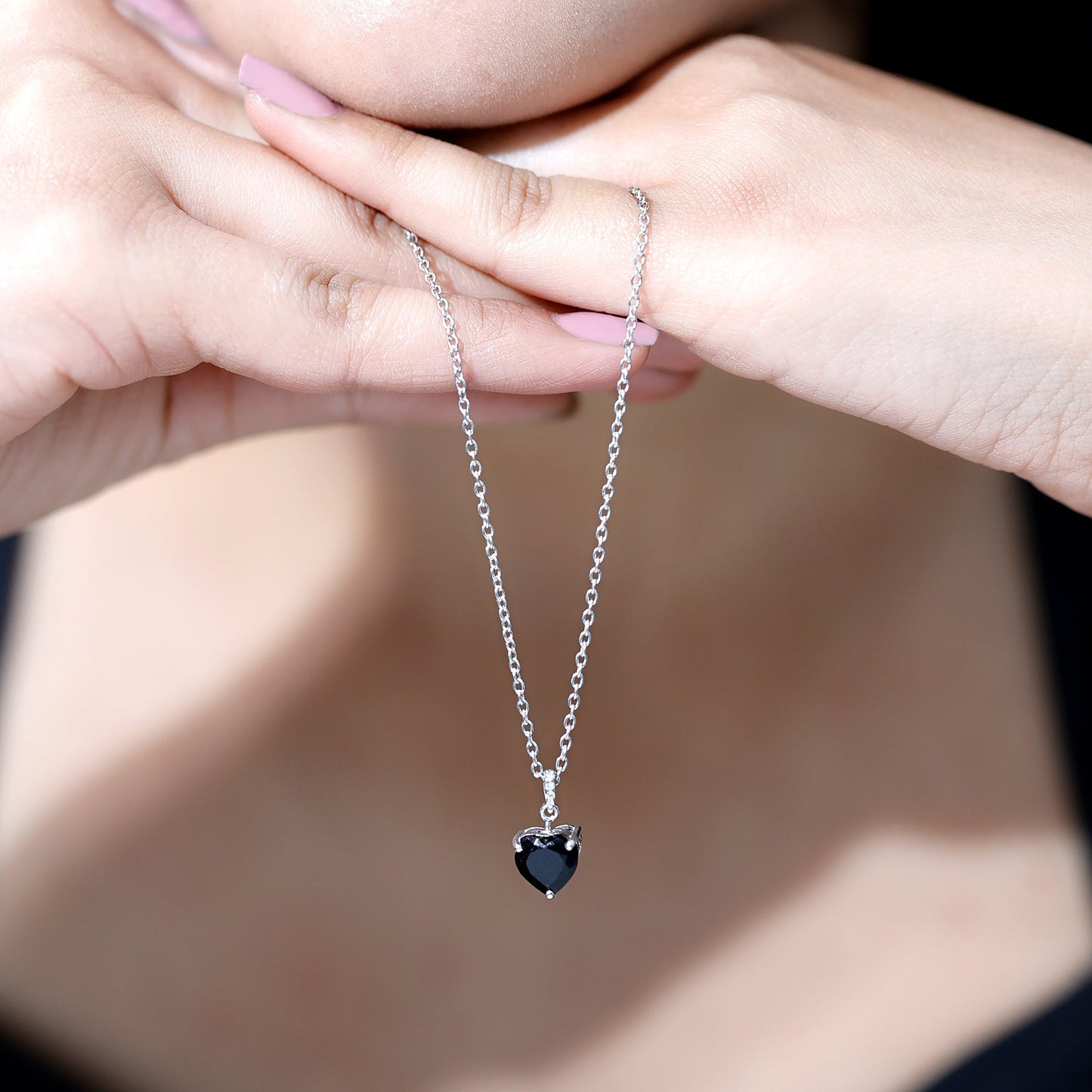 2 Carat Black Onyx Heart Pendant with Diamond