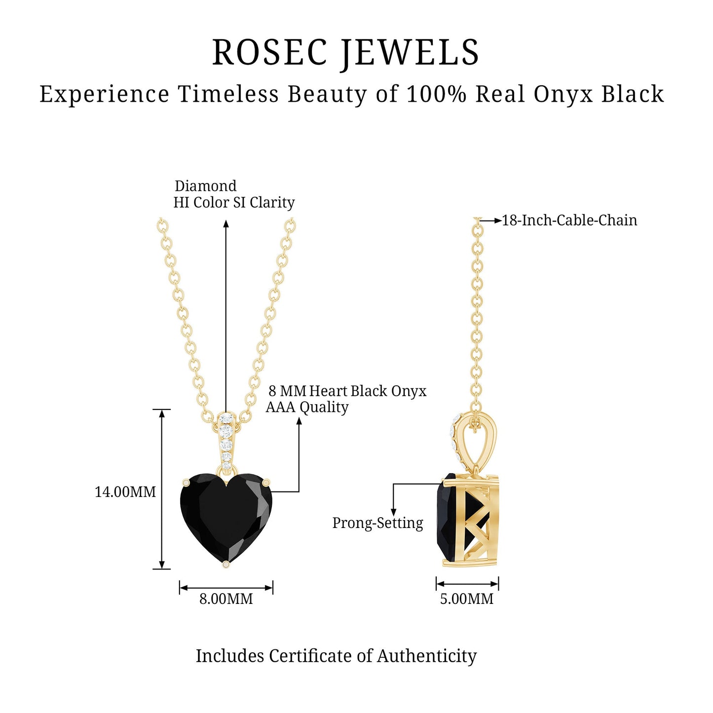 2 Carat Black Onyx Heart Pendant with Diamond