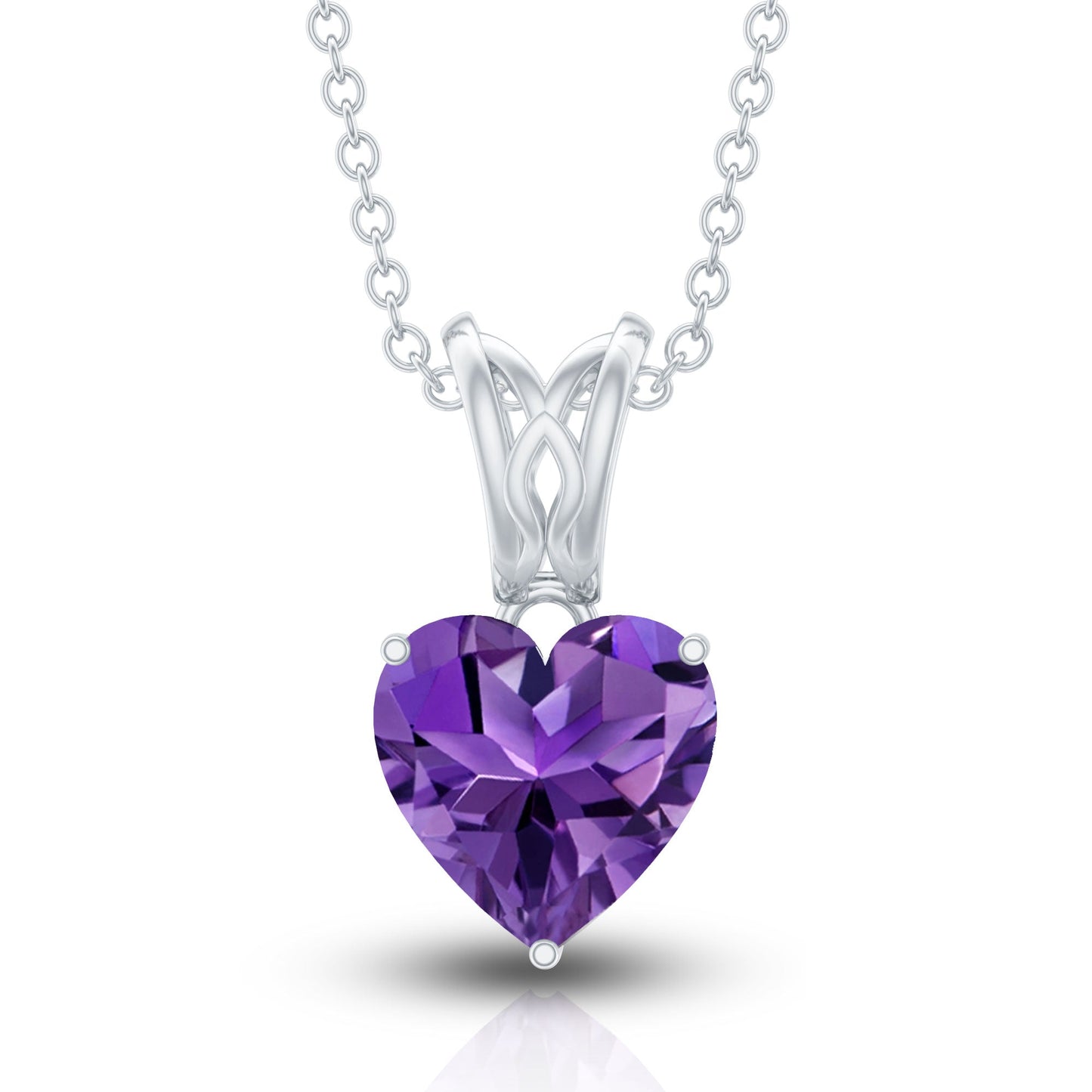 2 Carat Heart Shape Amethyst Pendant Necklace With Chain