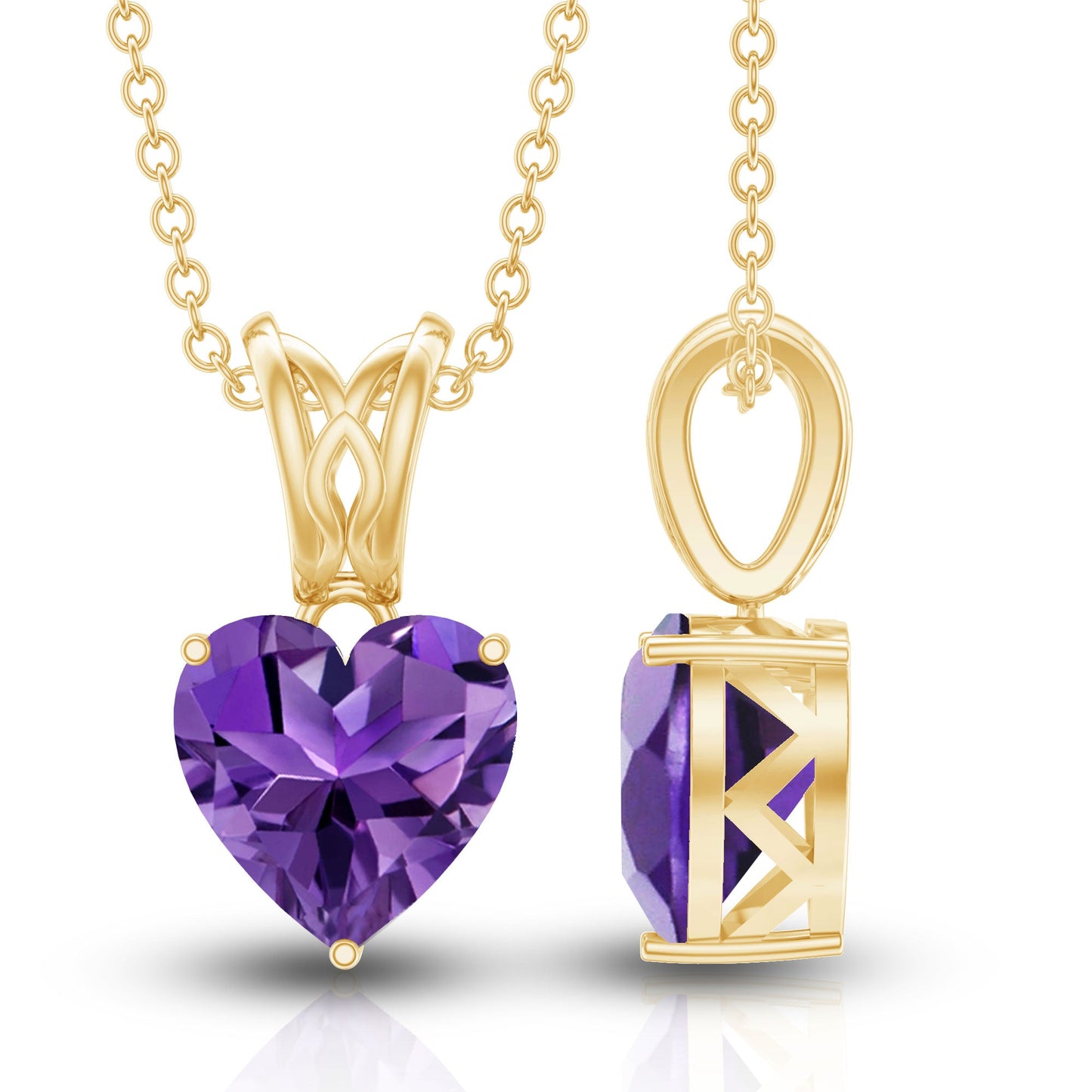 2 Carat Heart Shape Amethyst Pendant Necklace With Chain