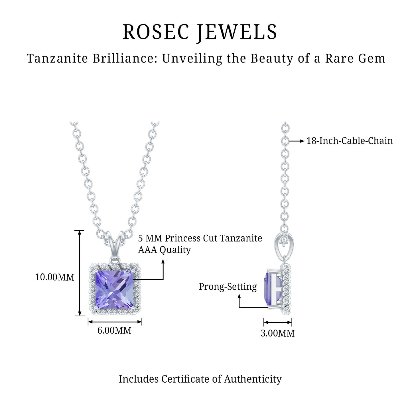 Genuine 0.7 Carat Tanzanite Solitaire Necklace With Silver Chain