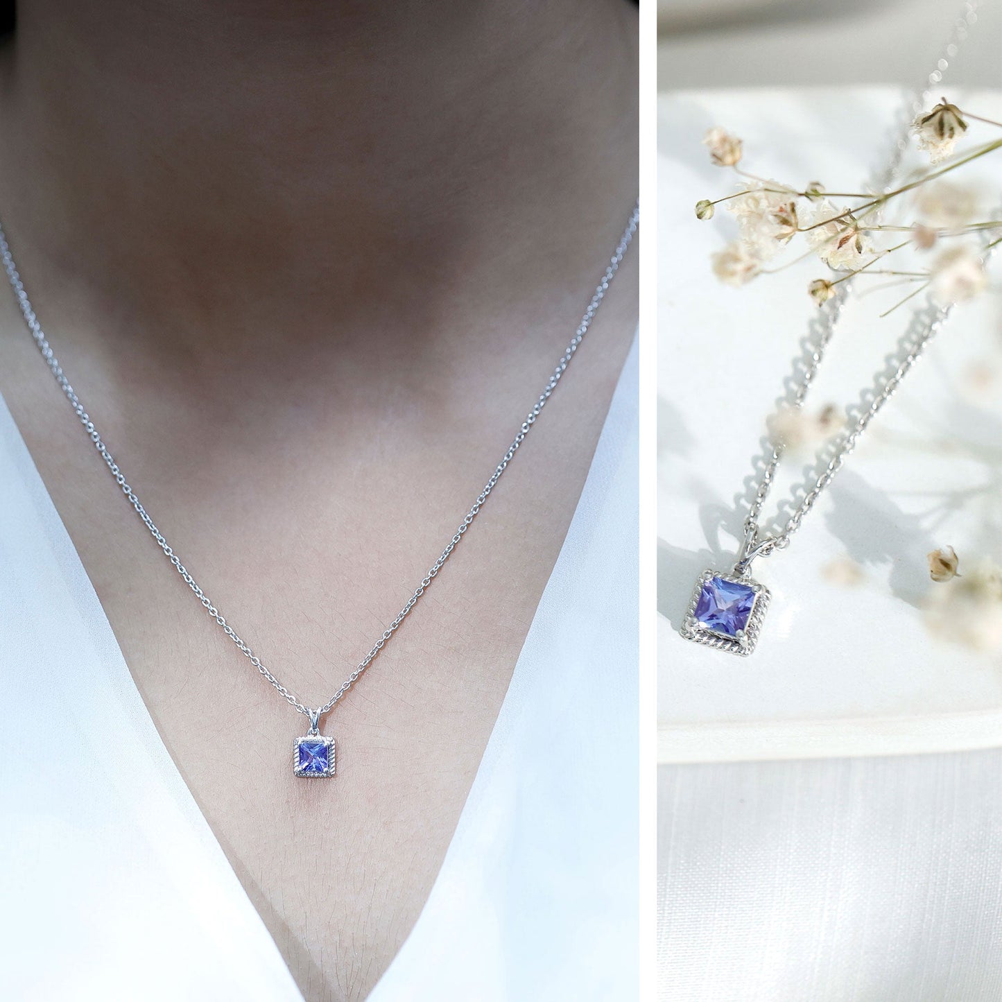 Genuine 0.7 Carat Tanzanite Solitaire Necklace With Silver Chain