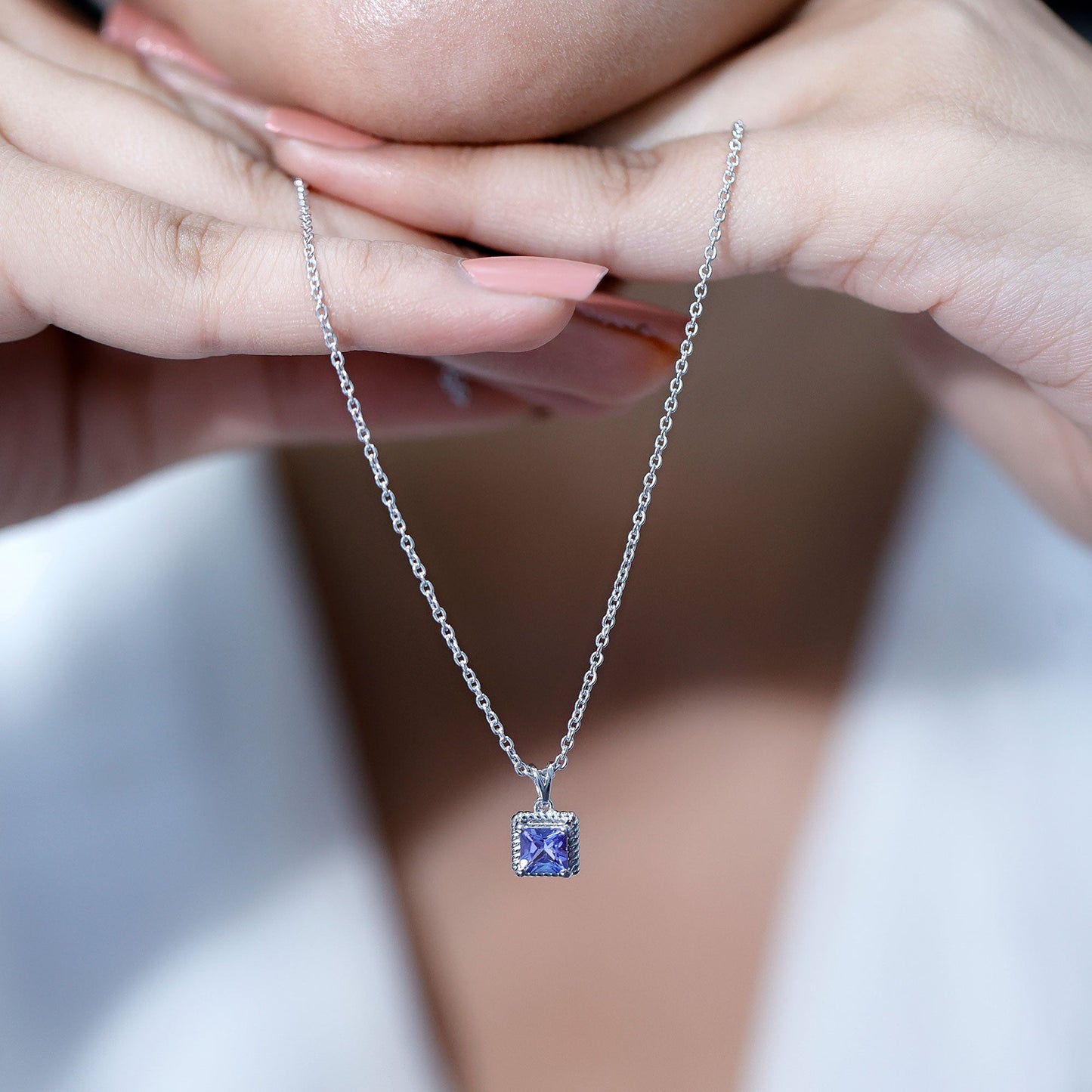 Genuine 0.7 Carat Tanzanite Solitaire Necklace With Silver Chain