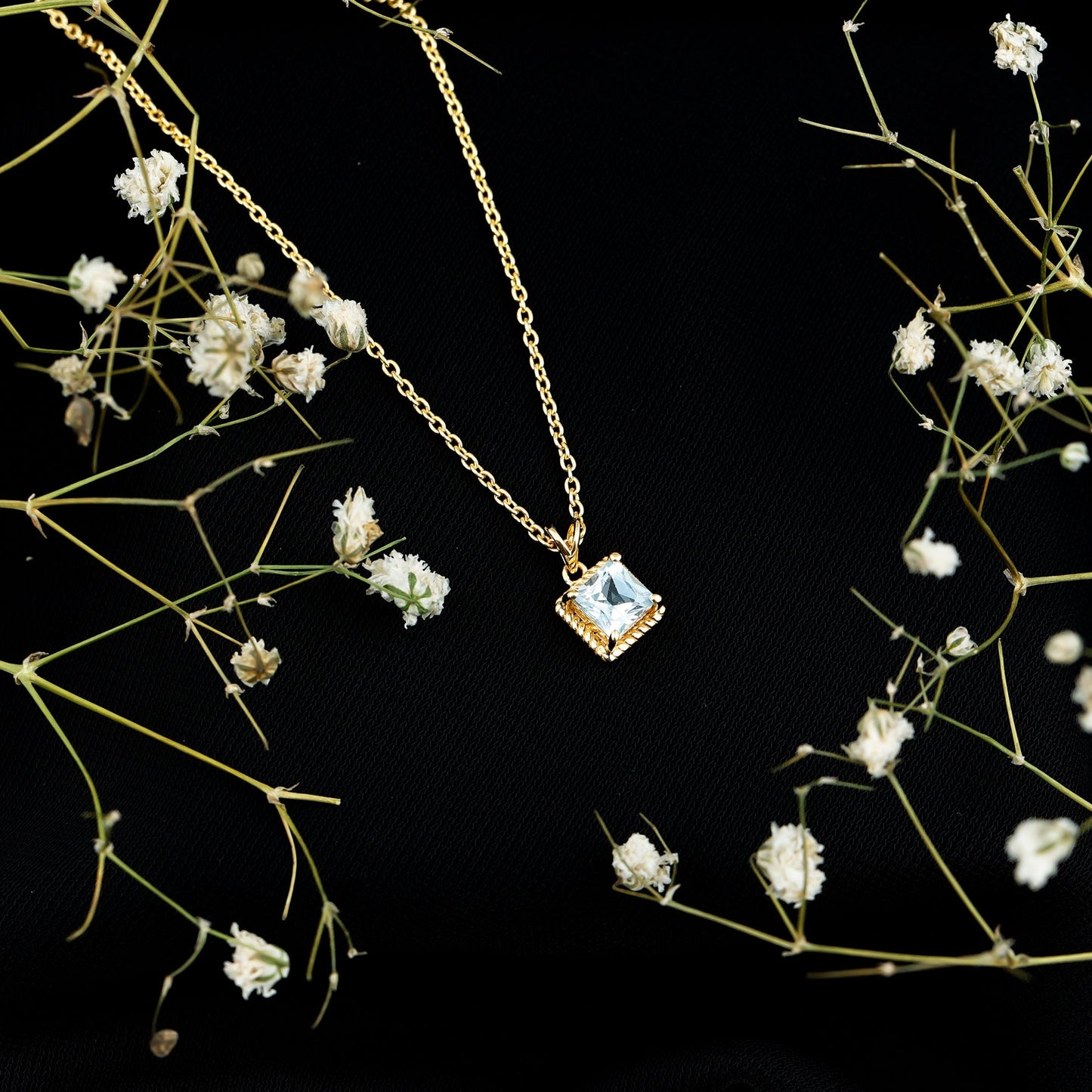 Sterling Silver Half Carat Princess Cut Sky Blue Topaz Pendant Necklace with Chain