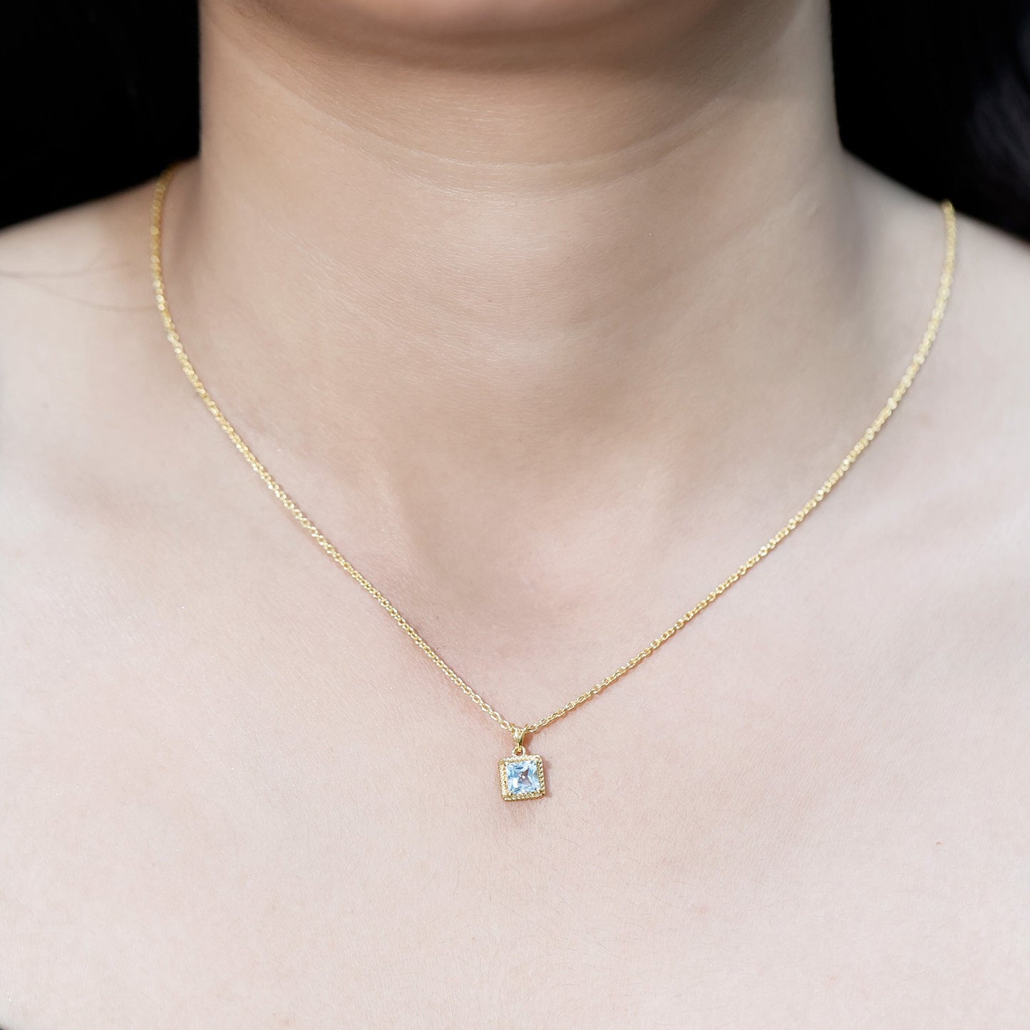 Sterling Silver Half Carat Princess Cut Sky Blue Topaz Pendant Necklace with Chain