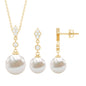 Freshwater Pearl Simple Dangle Drop Pendant and Earrings Set with Diamond
