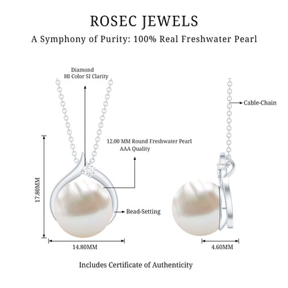 11 Carat White Pearl Solitaire Necklace with Diamond
