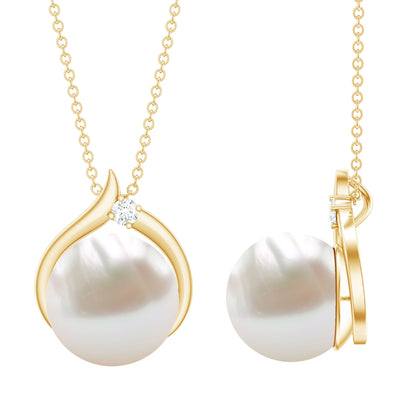 11 Carat White Pearl Solitaire Necklace with Diamond