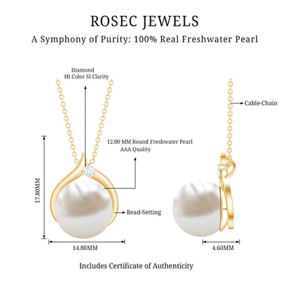 11 Carat White Pearl Solitaire Necklace with Diamond