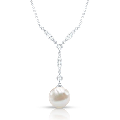 Natural Freshwater Pearl Bridal Necklace With Lab Diamond