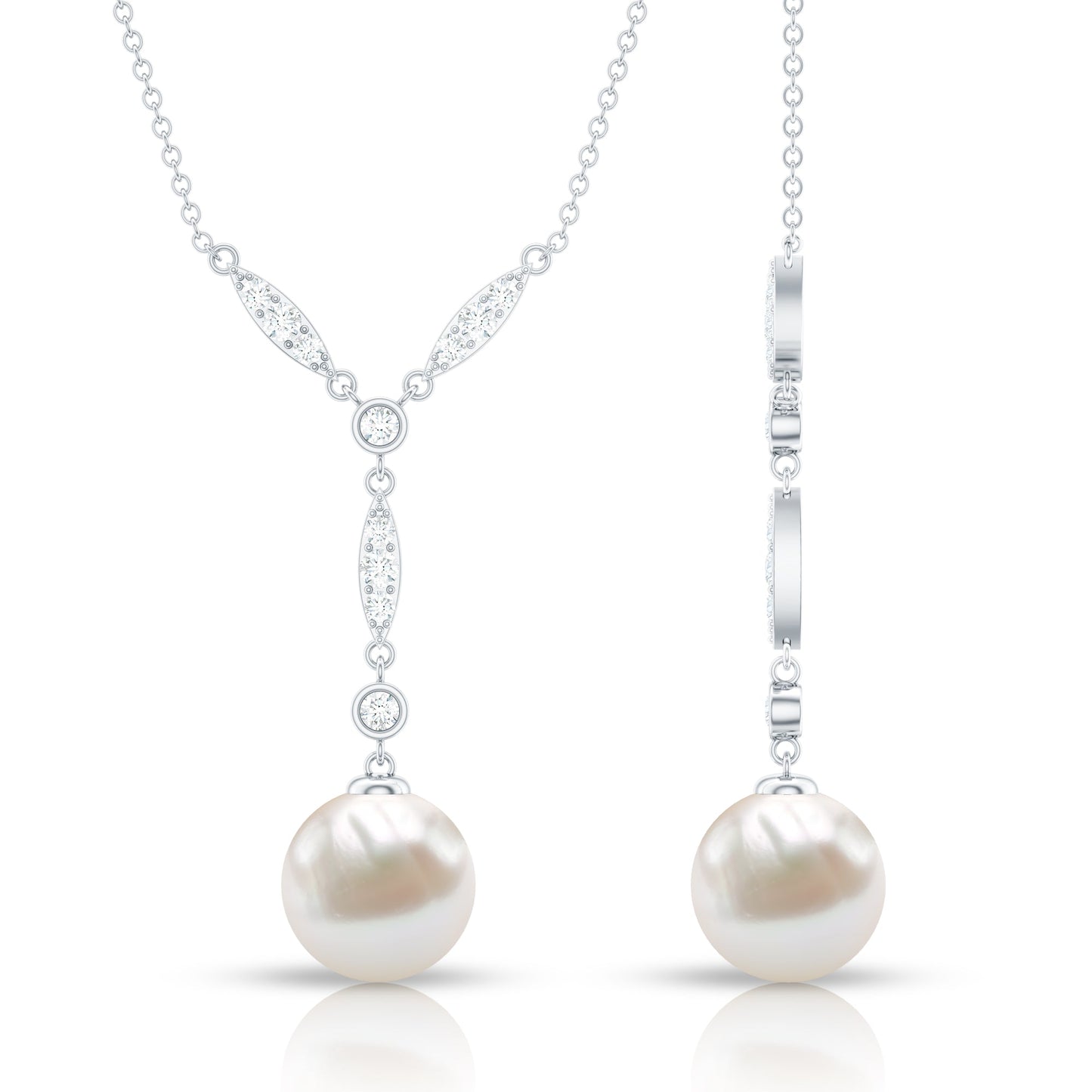Natural Freshwater Pearl Bridal Necklace With Lab Diamond