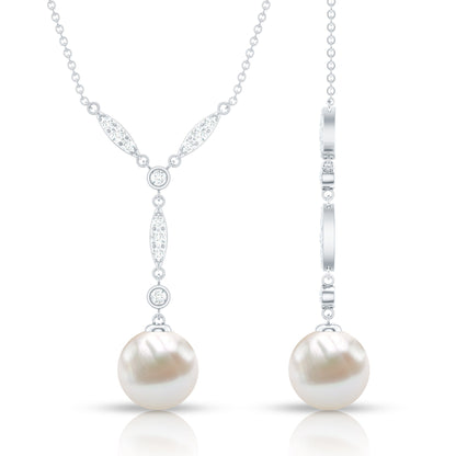 Natural Freshwater Pearl Bridal Necklace With Lab Diamond