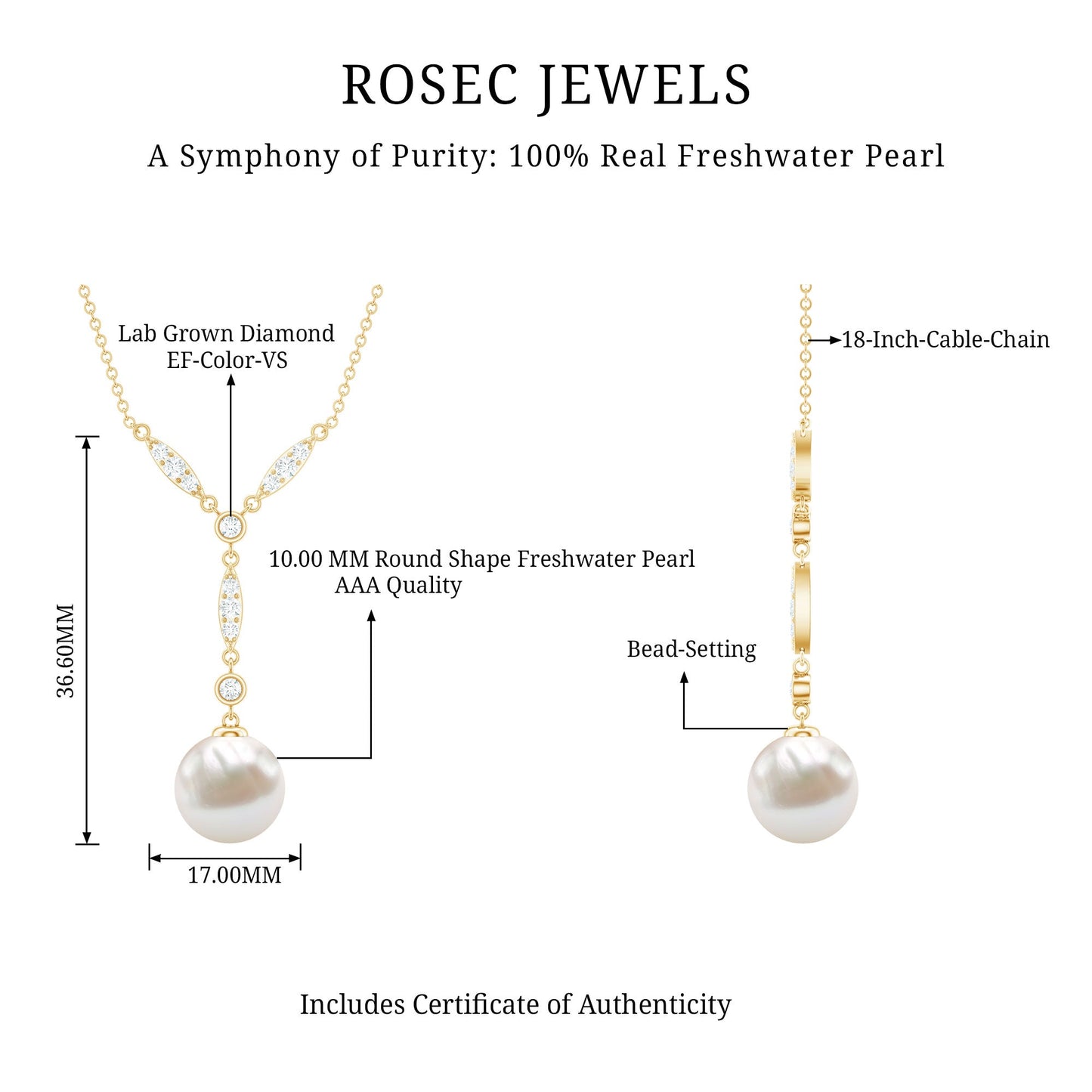 Natural Freshwater Pearl Bridal Necklace With Lab Diamond