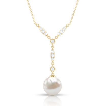 Natural Freshwater Pearl Bridal Necklace With Lab Diamond
