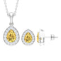 Natural Citrine Teardrop Necklace and Earrings Set with Diamond Halo