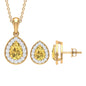 Natural Citrine Teardrop Necklace and Earrings Set with Diamond Halo