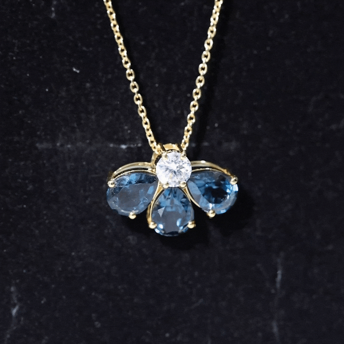 Real Pear Cut London Blue Topaz Flower Necklace