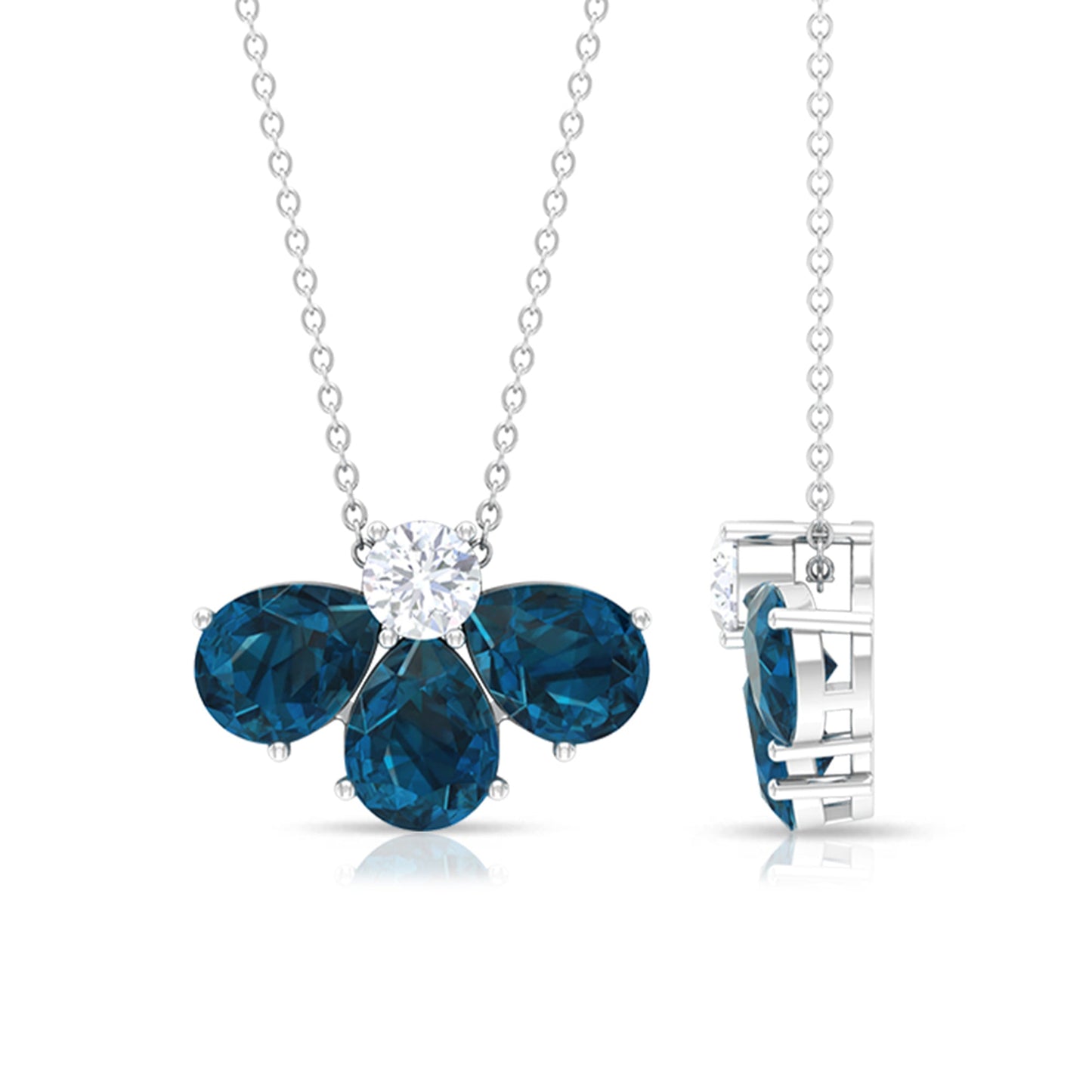 Real Pear Cut London Blue Topaz Flower Necklace