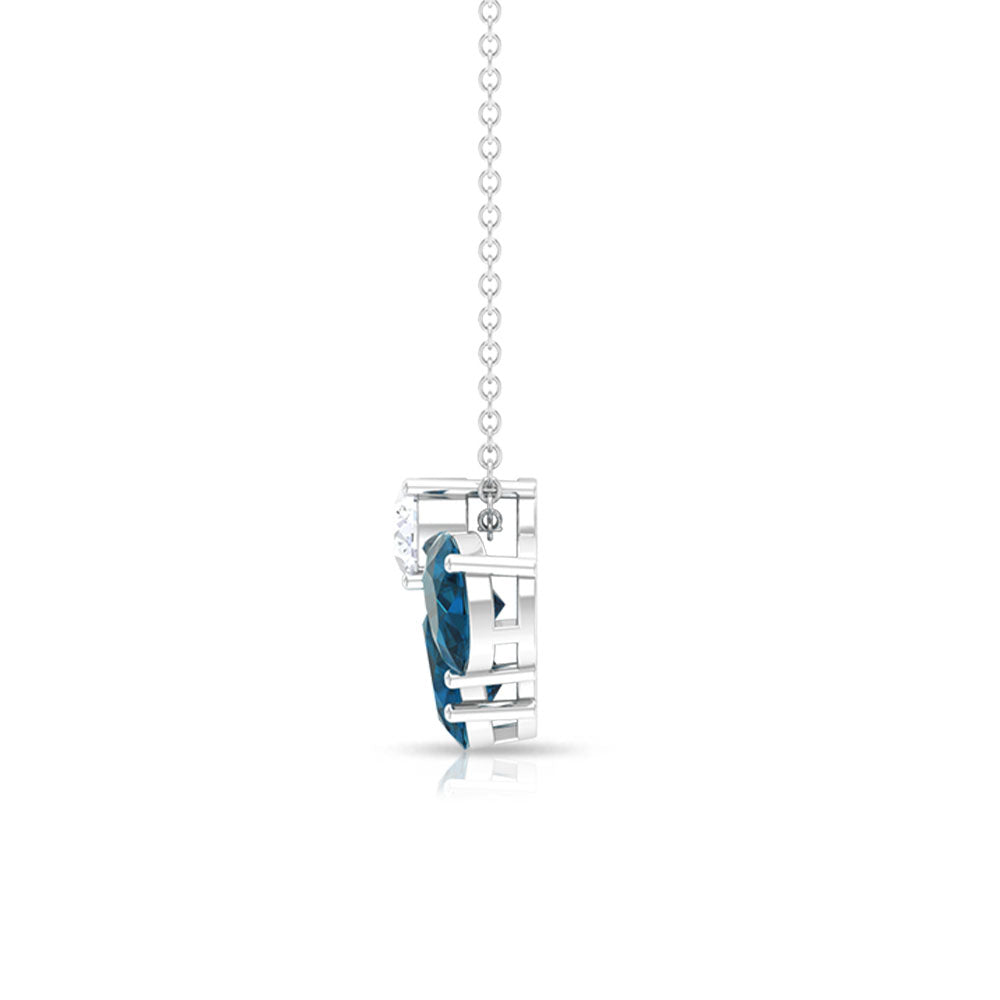 Real Pear Cut London Blue Topaz Flower Necklace