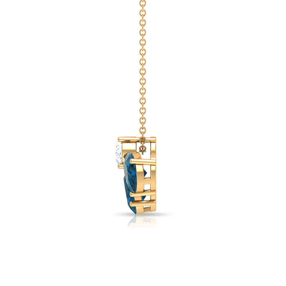 Real Pear Cut London Blue Topaz Flower Necklace