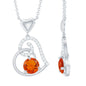 0.75 Carat Round Fire Opal and Diamond Heart Pendant Necklace