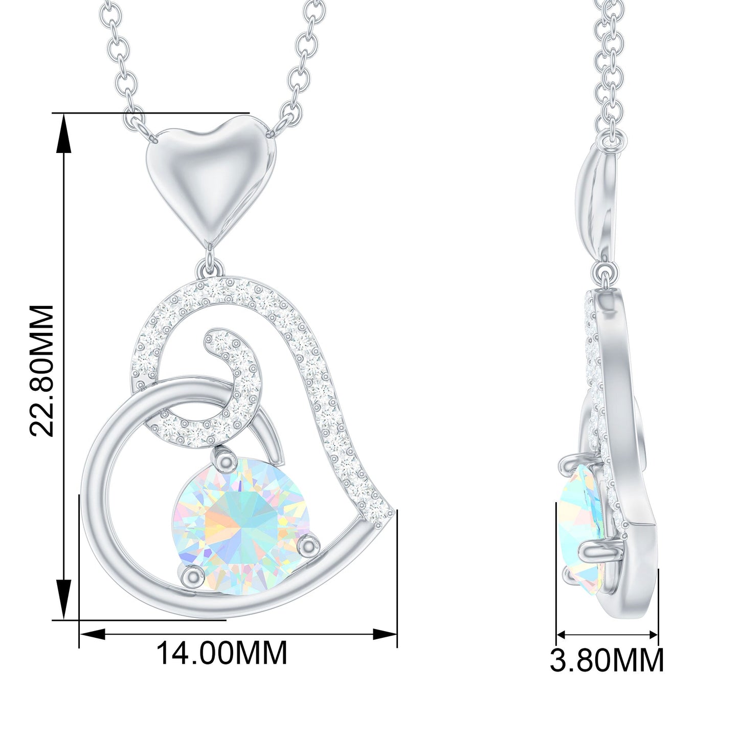 Ethiopian Opal Heart Pendant Necklace with Diamond
