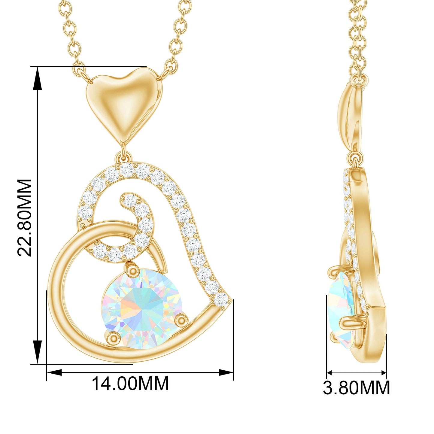 Ethiopian Opal Heart Pendant Necklace with Diamond