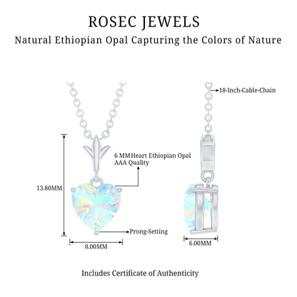 0.75 Carat Heart Shape Ethiopian Opal Necklace With Chain