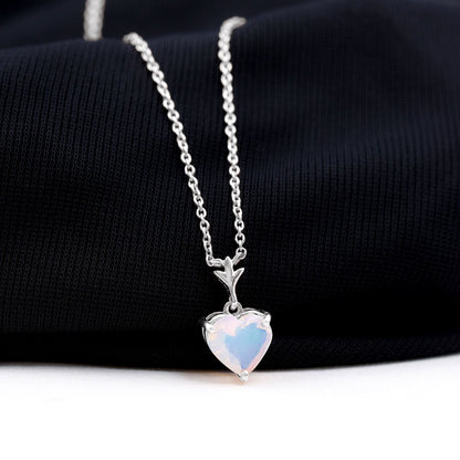 0.75 Carat Heart Shape Ethiopian Opal Necklace With Chain