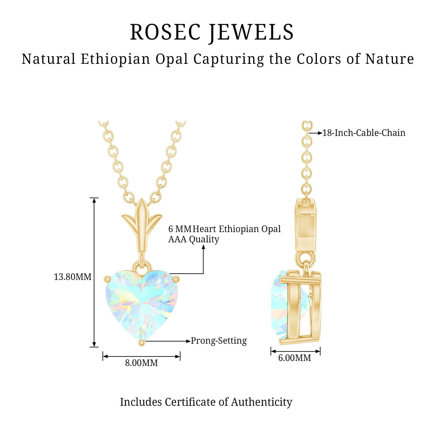 0.75 Carat Heart Shape Ethiopian Opal Necklace With Chain