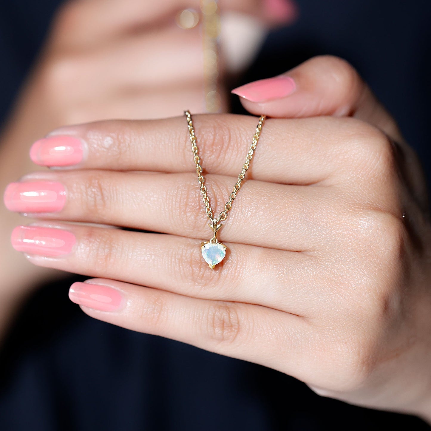 0.75 Carat Heart Shape Ethiopian Opal Necklace With Chain