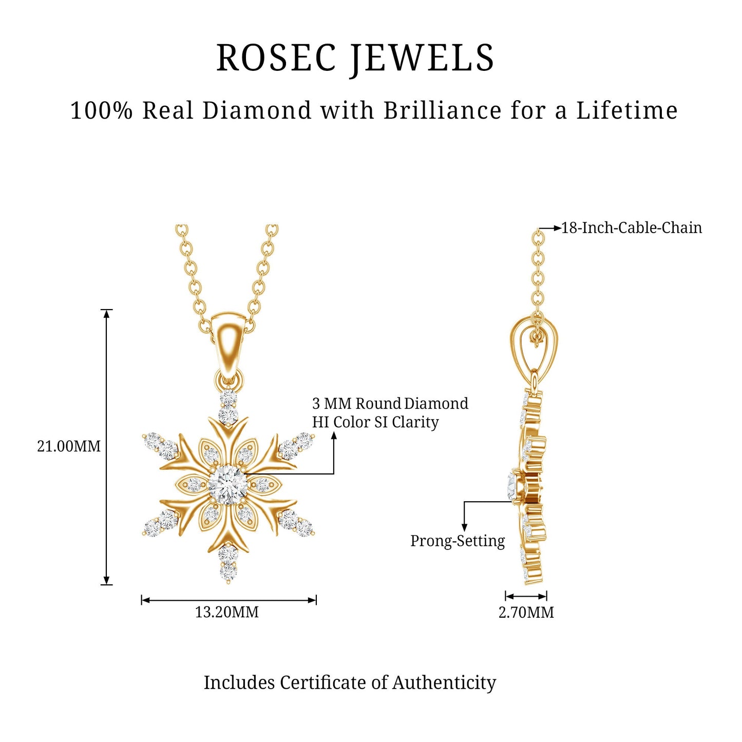 Certified Diamond Snowflake Christmas Necklace