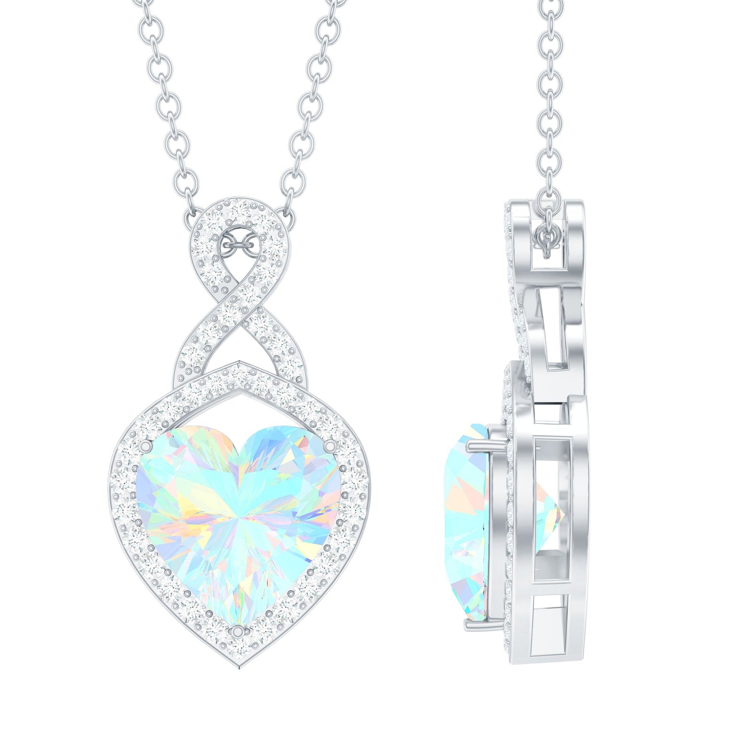2 Carat Heart Shape Ethiopian Opal Infinity Pendant with Diamond