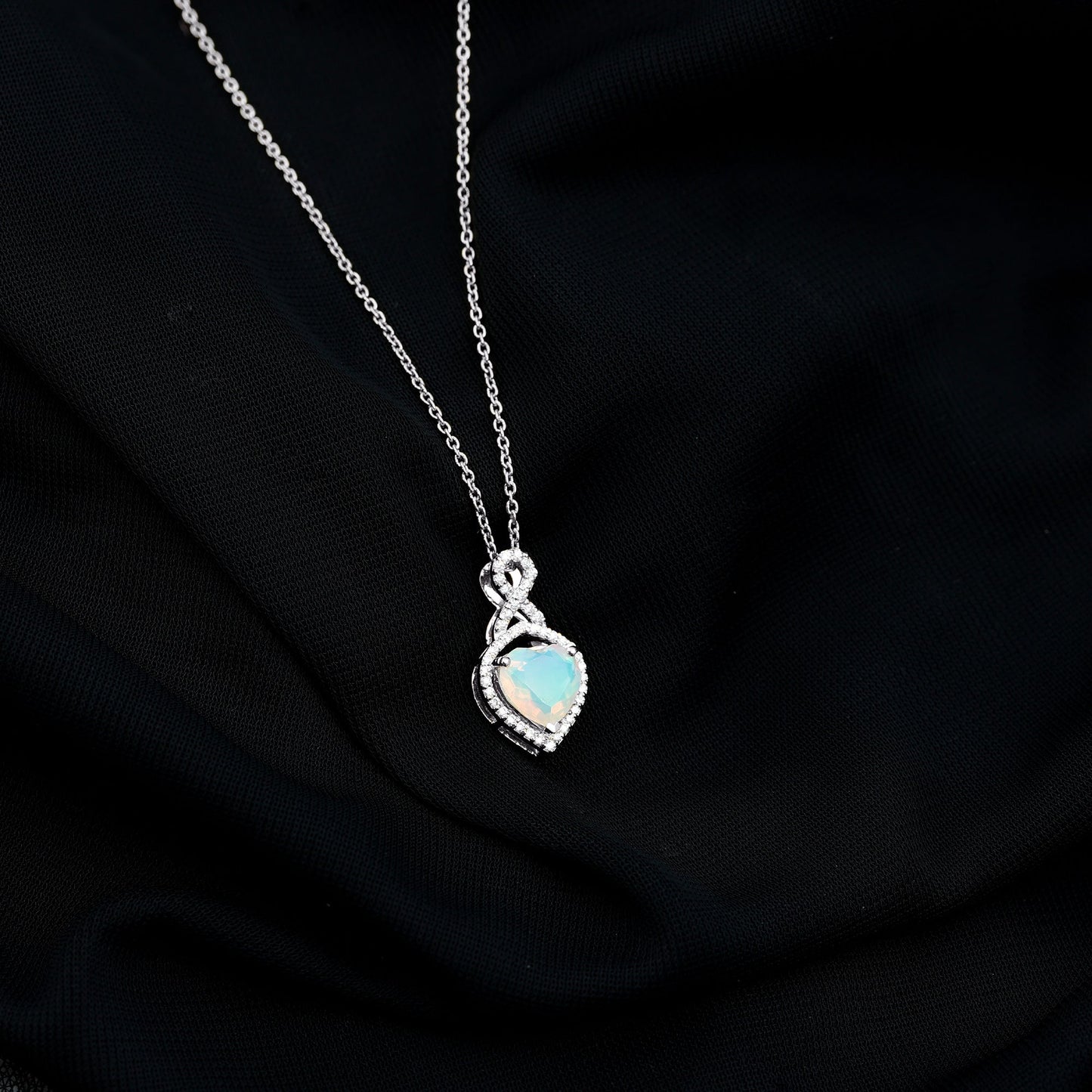 2 Carat Heart Shape Ethiopian Opal Infinity Pendant with Diamond