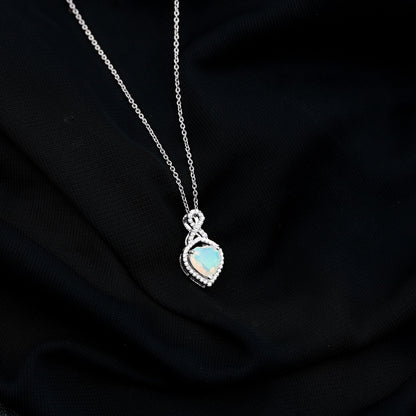 2 Carat Heart Shape Ethiopian Opal Infinity Pendant with Diamond