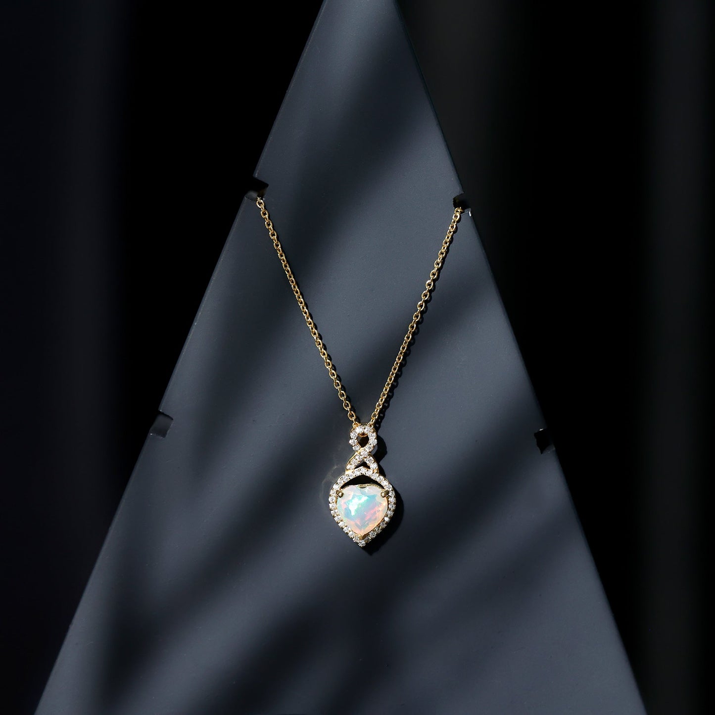 2 Carat Heart Shape Ethiopian Opal Infinity Pendant with Diamond