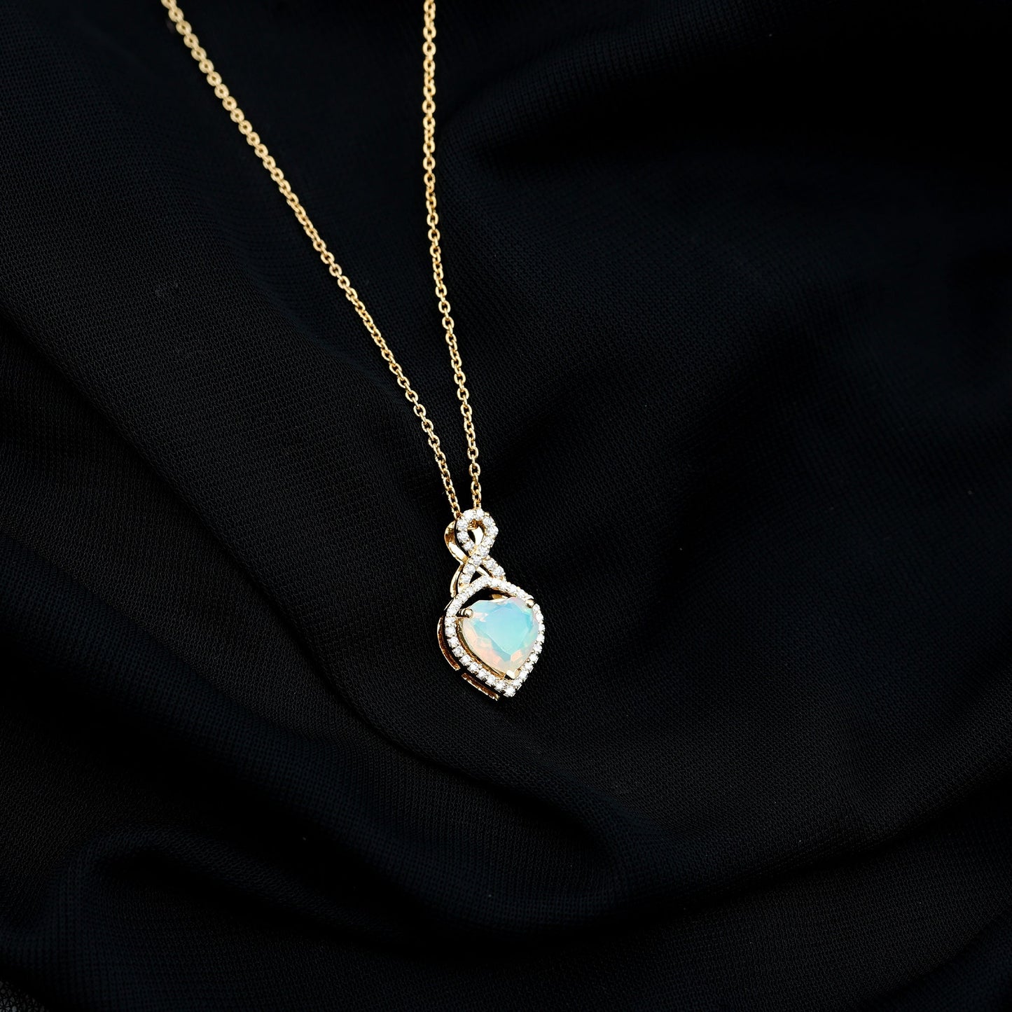 2 Carat Heart Shape Ethiopian Opal Infinity Pendant with Diamond