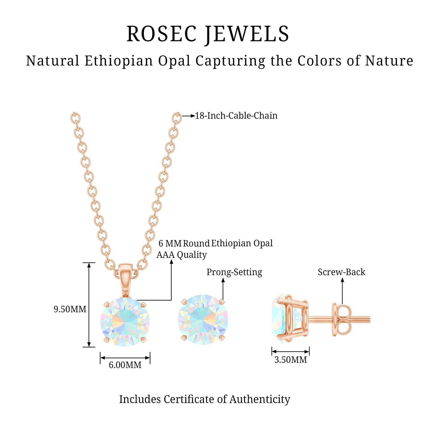 6MM Round Cut Ethiopian Opal Solitaire Jewelry Set
