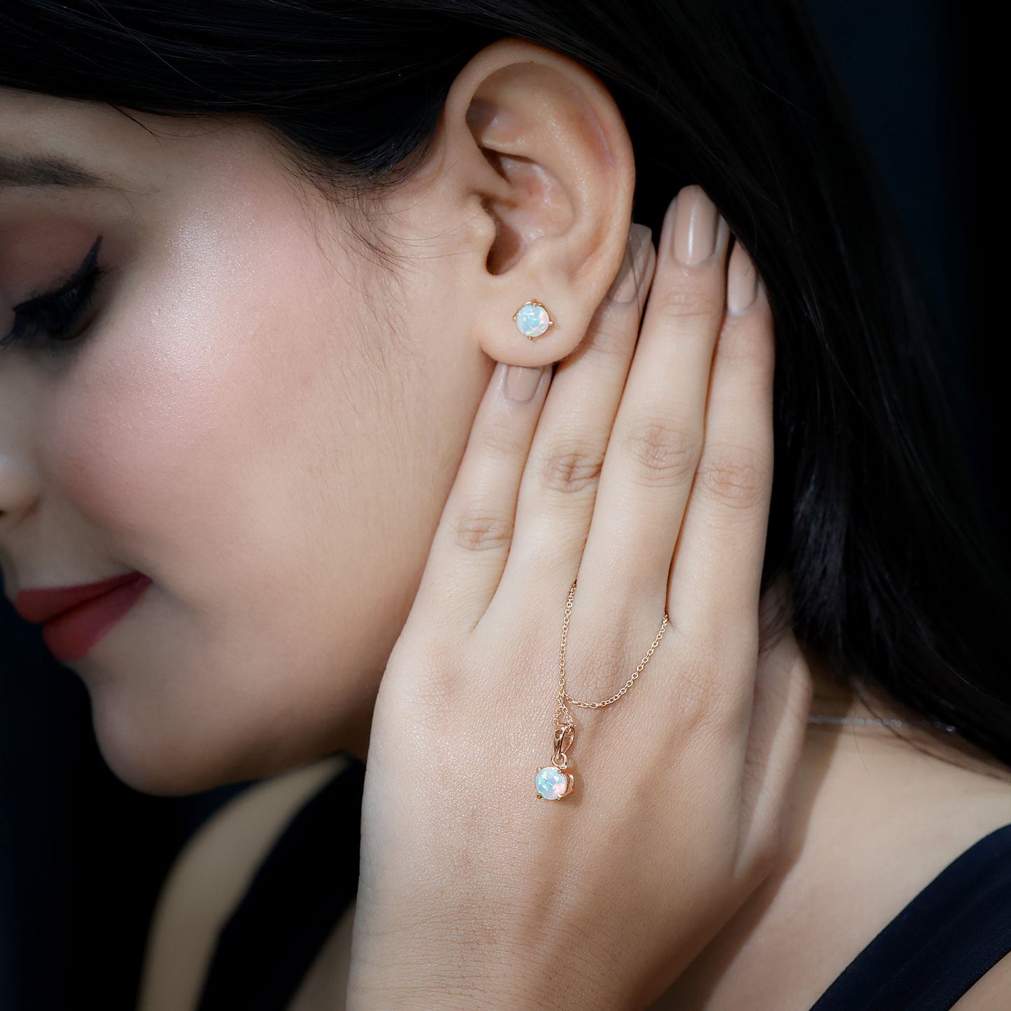 6MM Round Cut Ethiopian Opal Solitaire Jewelry Set