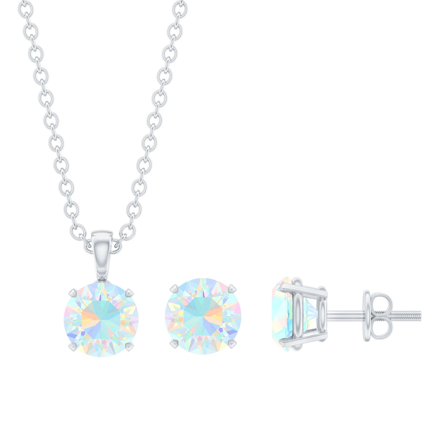 6MM Round Cut Ethiopian Opal Solitaire Jewelry Set