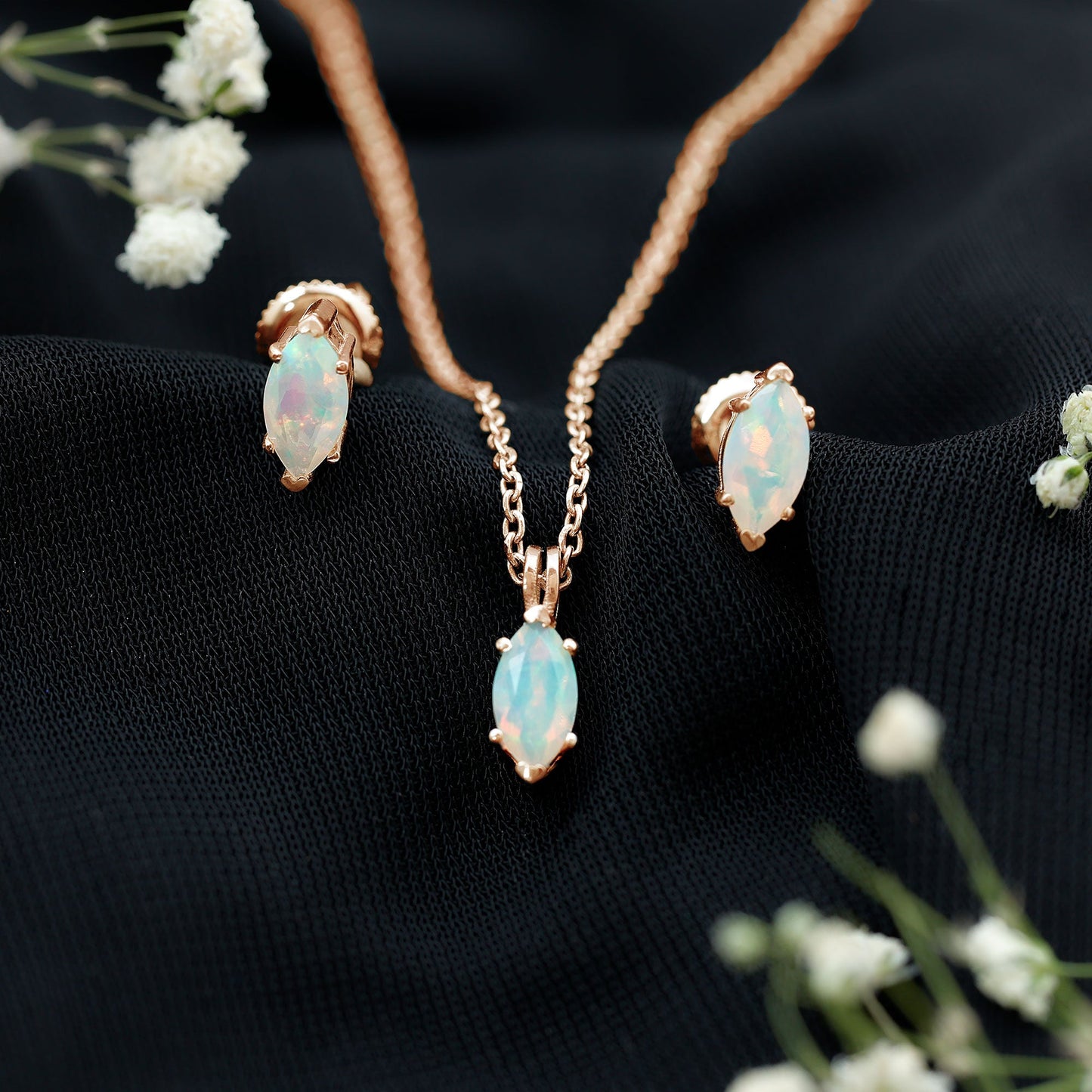Marquise Cut 4X8 MM Ethiopian Opal Solitaire Jewelry Set