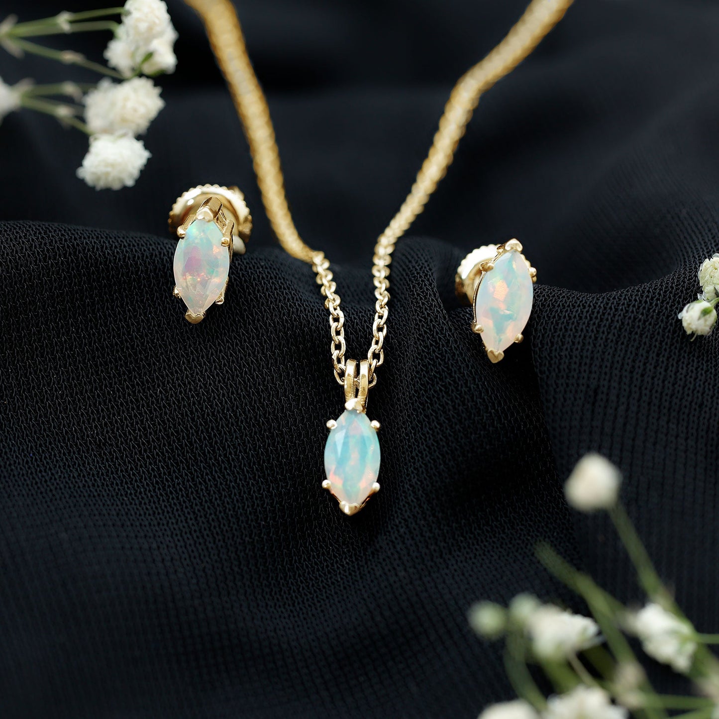 Marquise Cut 4X8 MM Ethiopian Opal Solitaire Jewelry Set