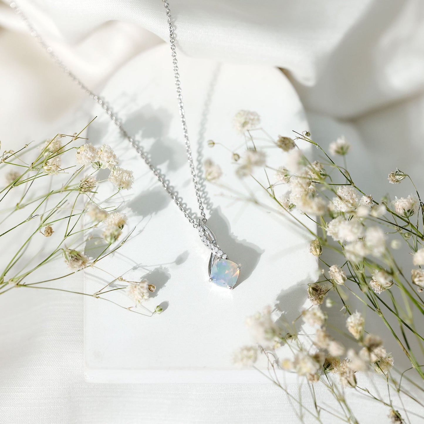 1.87 Carat Cushion Cut Ethiopian Opal Infinity Pendant with Silver Chain