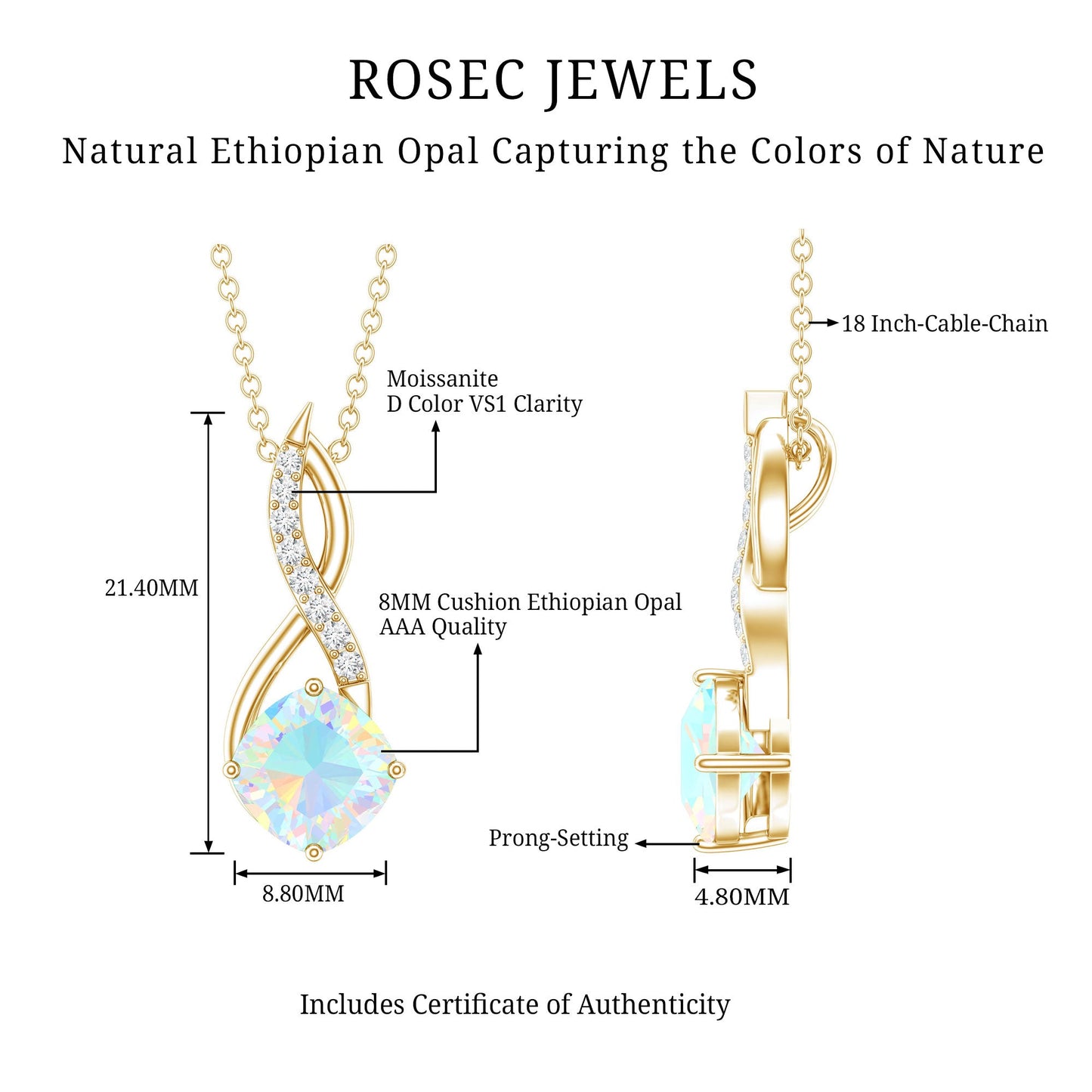 Ethiopian Opal Solitaire Infinity Necklace with Moissanite